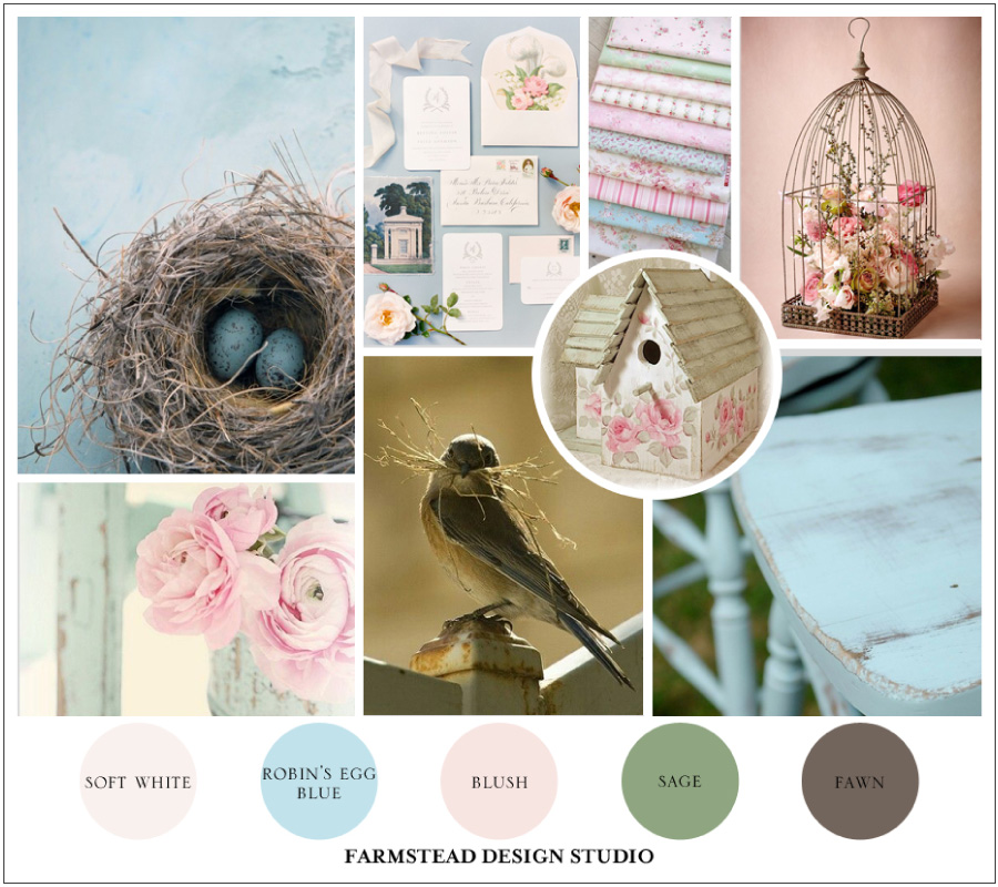 crafty nest mood board color inspiration shabby chic sage blush robin's egg blue